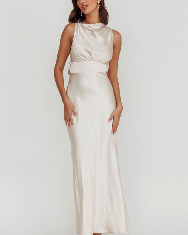 Champagne Satin Maxi Dress