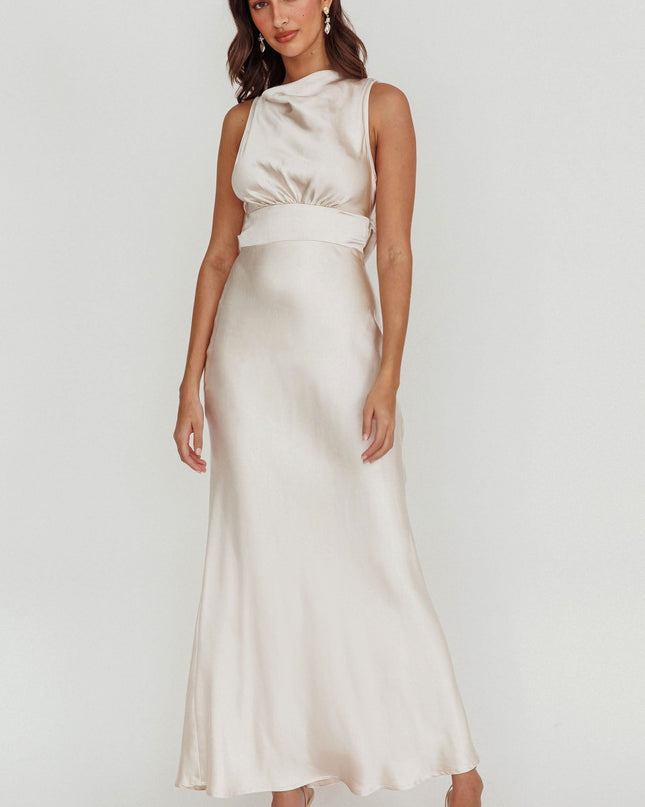 Champagne Satin Maxi Dress