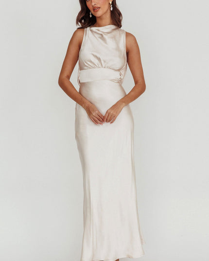 Champagne Satin Maxi Dress