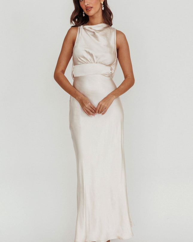 Champagne Satin Maxi Dress