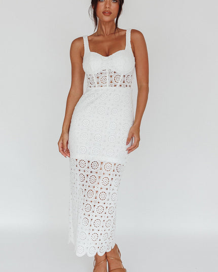 White Crochet Lace Midi Dress