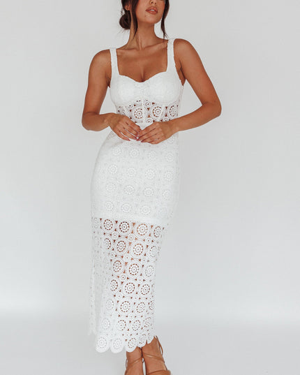 White Crochet Lace Midi Dress