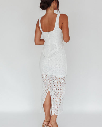 White Crochet Lace Midi Dress
