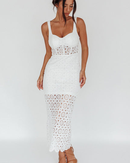 White Crochet Lace Midi Dress