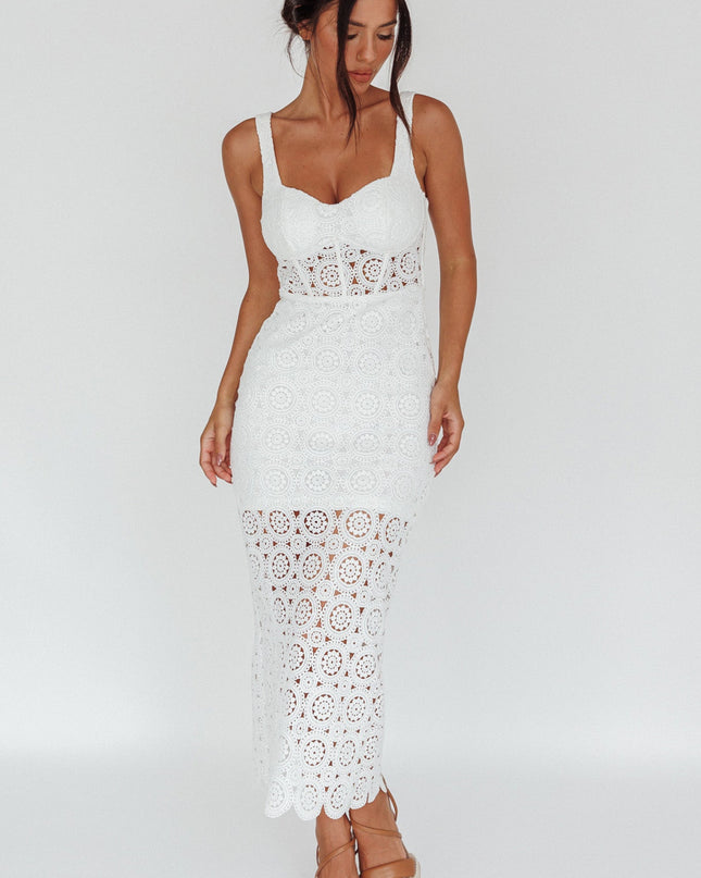 White Crochet Lace Midi Dress
