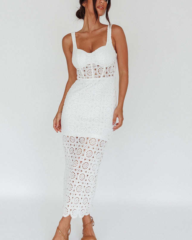 White Crochet Lace Midi Dress