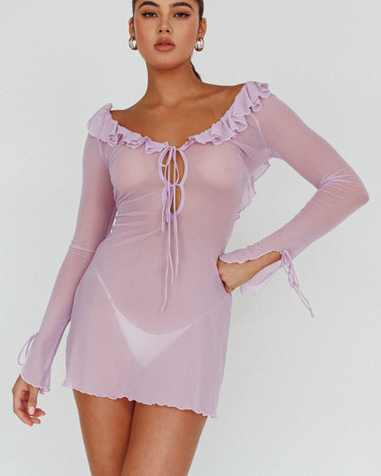 Lilac Ruffle Trim Mini Dress
