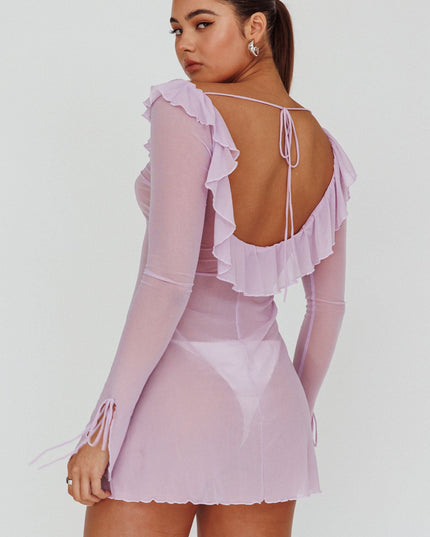 Lilac Ruffle Trim Mini Dress