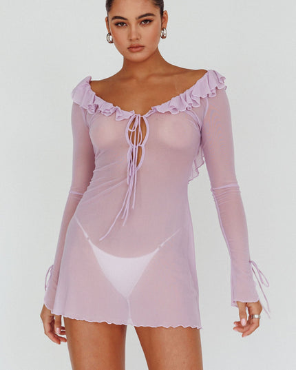 Lilac Ruffle Trim Mini Dress