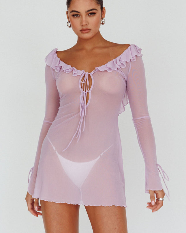Lilac Ruffle Trim Mini Dress