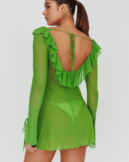 Lime Ruffle Trim Mini Dress