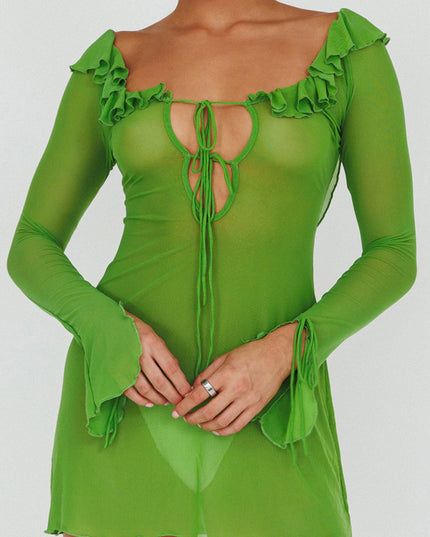 Lime Ruffle Trim Mini Dress