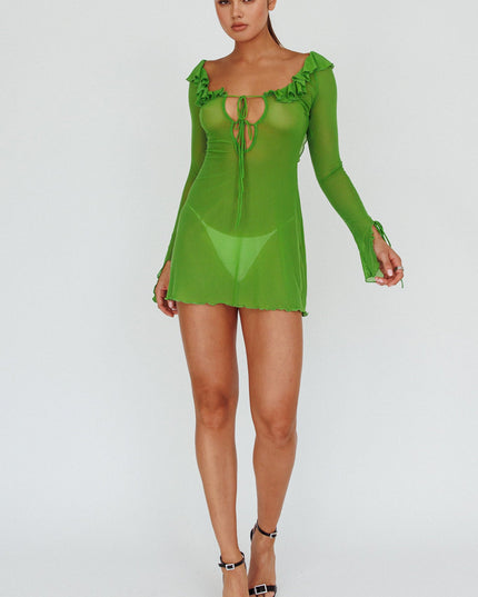 Lime Ruffle Trim Mini Dress