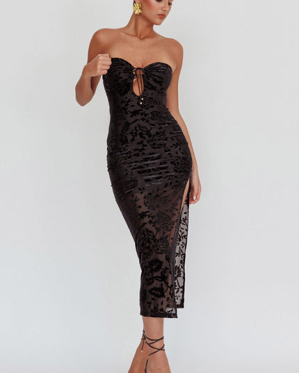 Black Me Keyhole Velvet Midi Dress