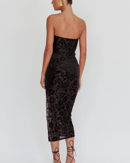 Black Me Keyhole Velvet Midi Dress