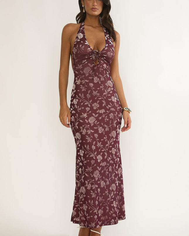 Purple Me Keyhole Halter Maxi Dress