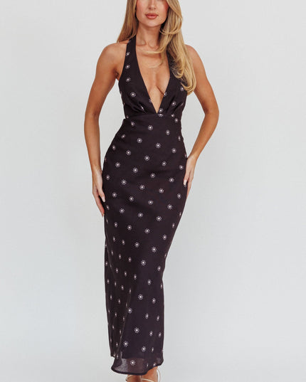 Black Dreams Plunging Halter Dress