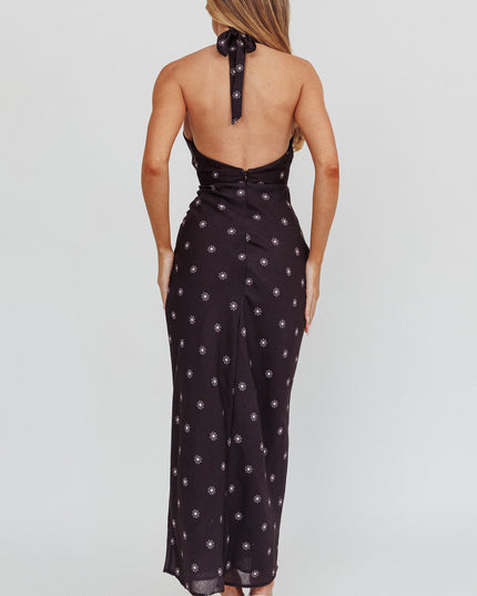 Black Dreams Plunging Halter Dress