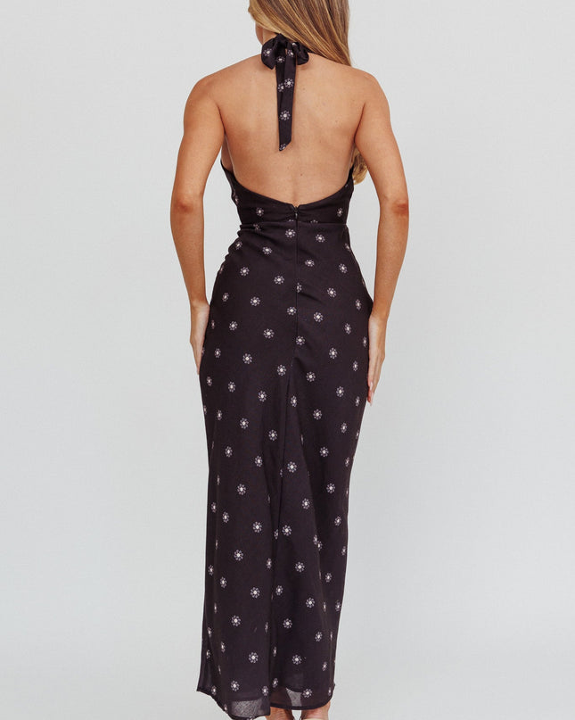 Black Dreams Plunging Halter Dress