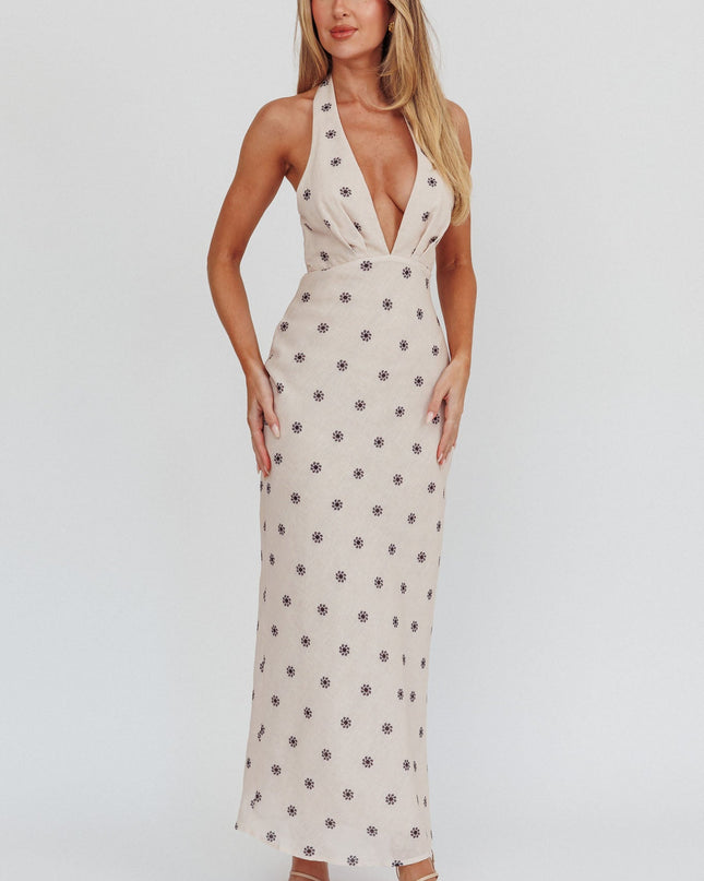 Oat Dreams Plunging Halter Dress