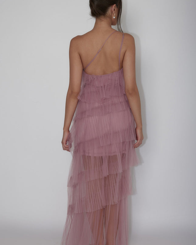 Plum Tiered Ruffle Tulle Maxi Dress