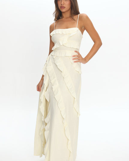 Ivory Ruffle Split Maxi Dress