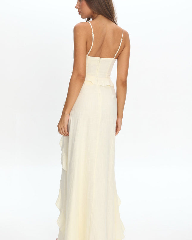 Ivory Ruffle Split Maxi Dress
