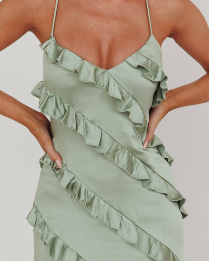 Sage Ruffle Trim Maxi Dress