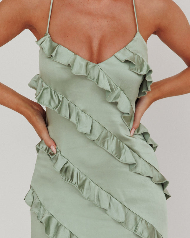 Sage Ruffle Trim Maxi Dress