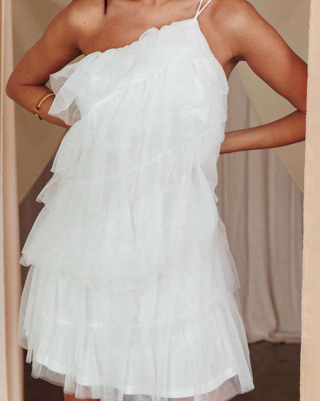 White Tiered Ruffle Mesh Mini Dress