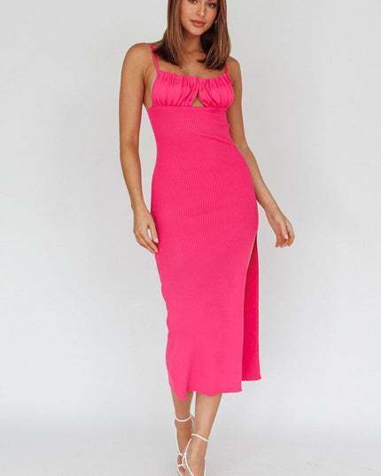 Fuchsia Gathered Bust Knit Midi Dress