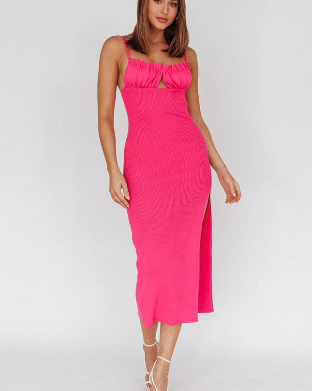 Fuchsia Gathered Bust Knit Midi Dress