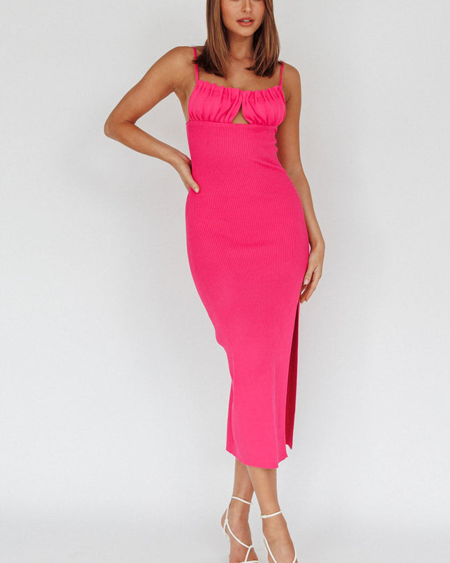 Fuchsia Gathered Bust Knit Midi Dress