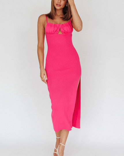 Fuchsia Gathered Bust Knit Midi Dress