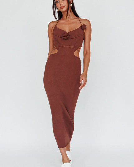 Rose Accent Ribbed Knit Midi Dress Coco