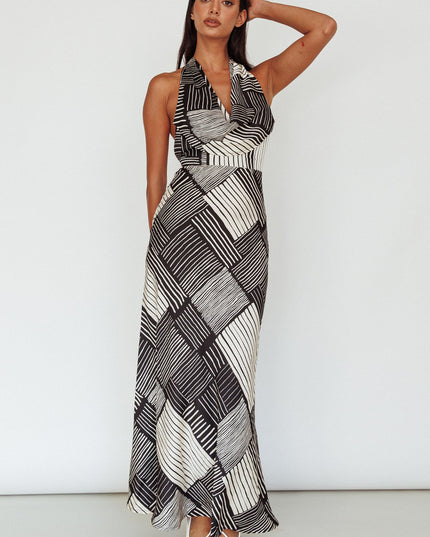 Black Halterneck Midi Dress Crosshatch