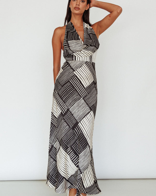 Black Halterneck Midi Dress Crosshatch