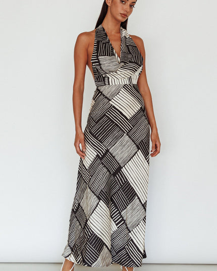 Black Halterneck Midi Dress Crosshatch