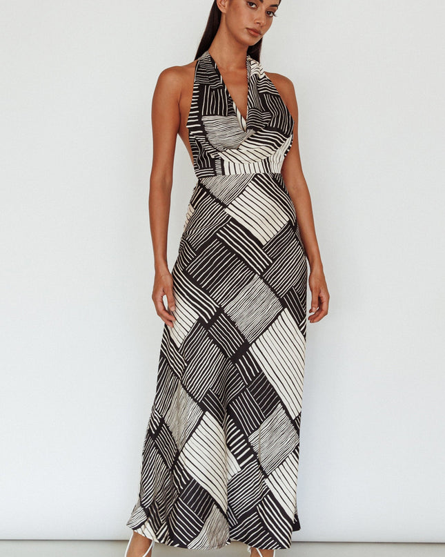 Black Halterneck Midi Dress Crosshatch