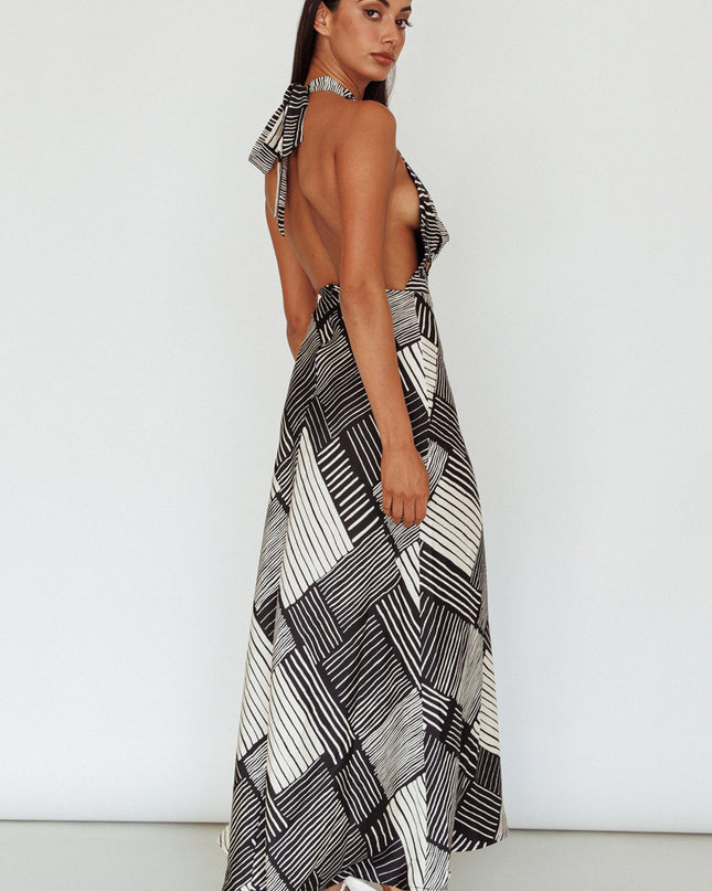 Black Halterneck Midi Dress Crosshatch