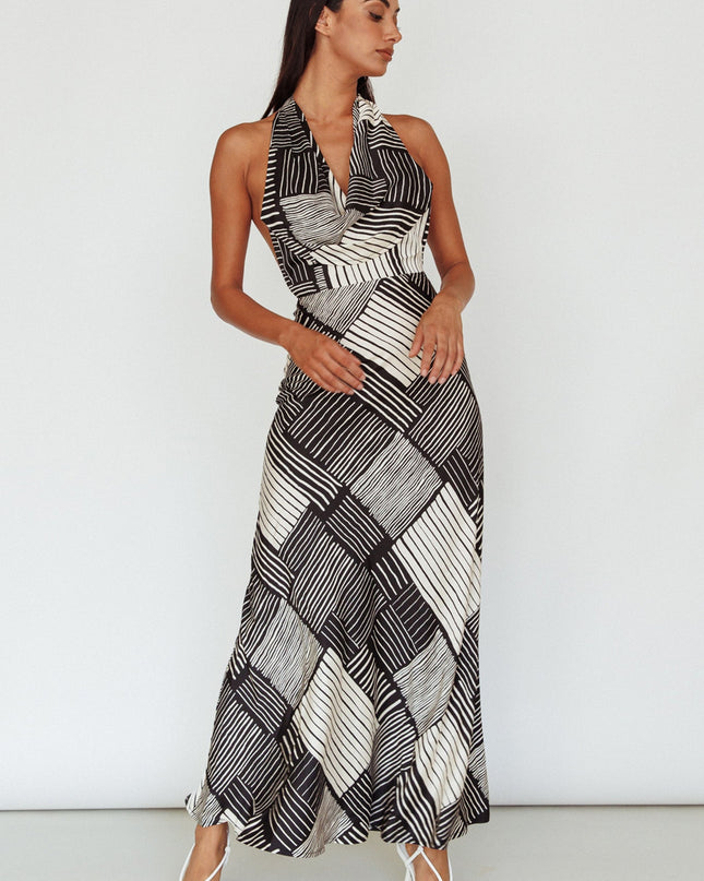 Black Halterneck Midi Dress Crosshatch