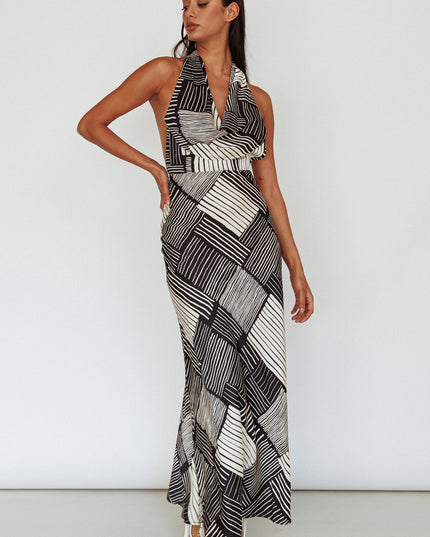 Black Halterneck Midi Dress Crosshatch