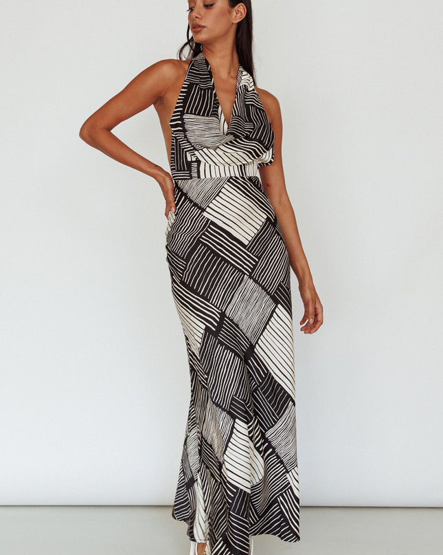 Black Halterneck Midi Dress Crosshatch