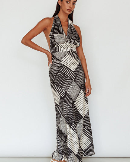 Black Halterneck Midi Dress Crosshatch