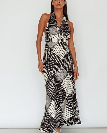 Black Halterneck Midi Dress Crosshatch