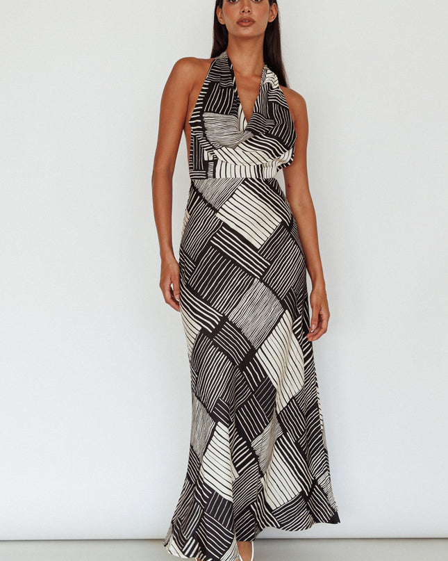 Black Halterneck Midi Dress Crosshatch