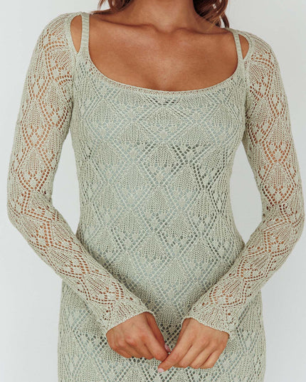 Sage Long Sleeve Crochet Midi Dress