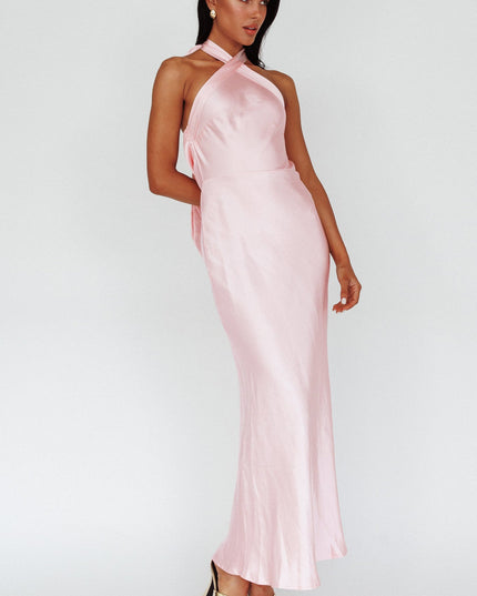 Pearl Azure Crossover Halterneck Maxi Dress