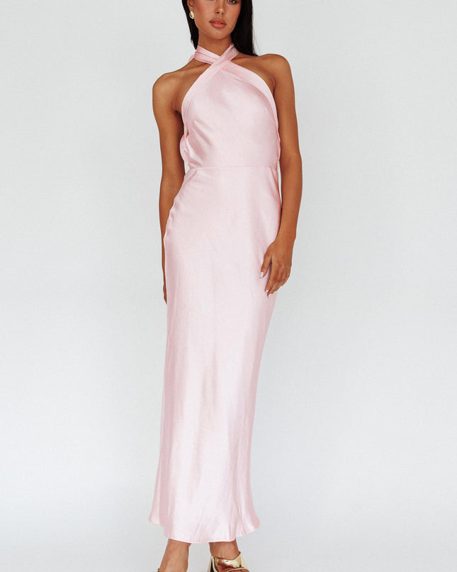 Pearl Azure Crossover Halterneck Maxi Dress