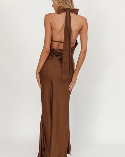 Chocolate Azure Crossover Halterneck Maxi Dress